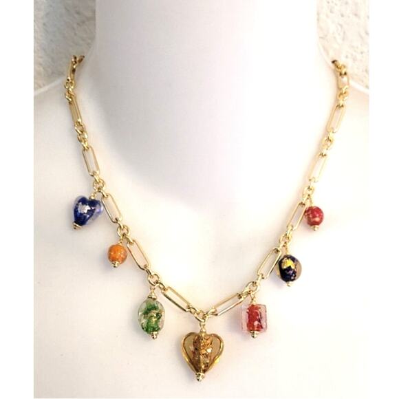 Alex & Ani Murano Multi Color Glass Beads Charm Necklace Goldtone Chain Eclectic - Picture 1 of 5